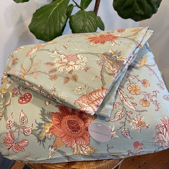 NEW Anthro Green Floral Queen / King Size Boho Comforter Bedding & Sham Case Set - Picture 8 of 9